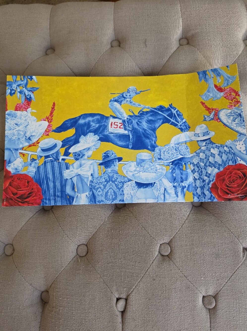 Yellow & Blue Kentucky Derby Horse Racing Wall Art Print Anna Murphy 17¼×9½"